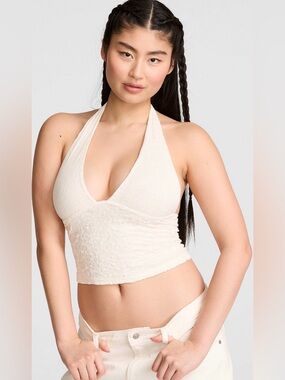 PINK Base Stretch Plunge Halter Top